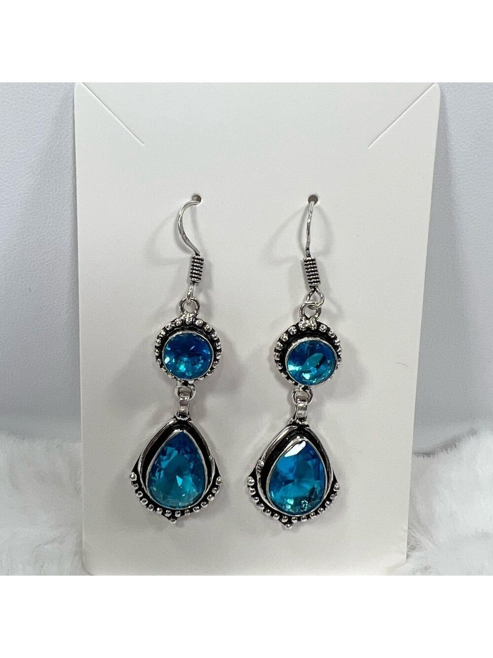 Blue Topaz Synthetic Gemstone 925 Earrings